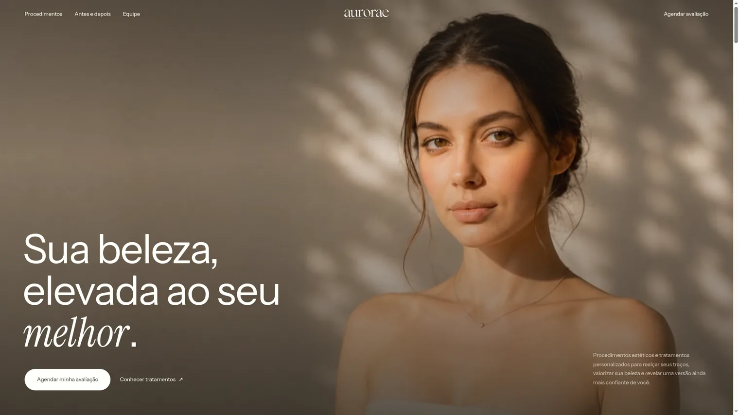 Página inicial do site da Aurorae Estética Avançada
