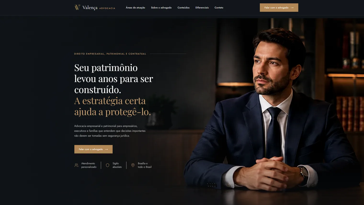 Página inicial do site da Valença Advocacia